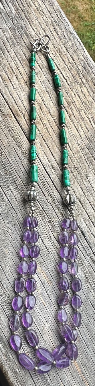 Ketten: Wunderschöne Halskette aus Amethyst und Malachit – Gebraucht aus Muri AG von Shoshana5 1