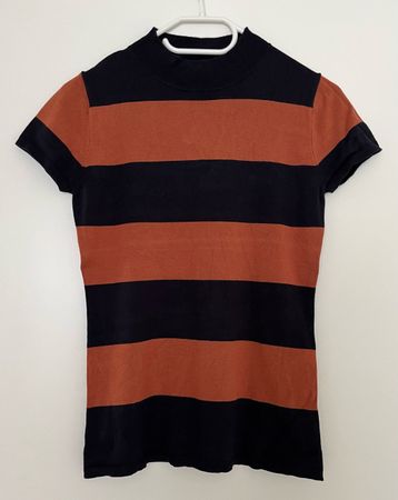 Shirt/Pullover von Comma, Gr. 32, blau/braun gestreift
