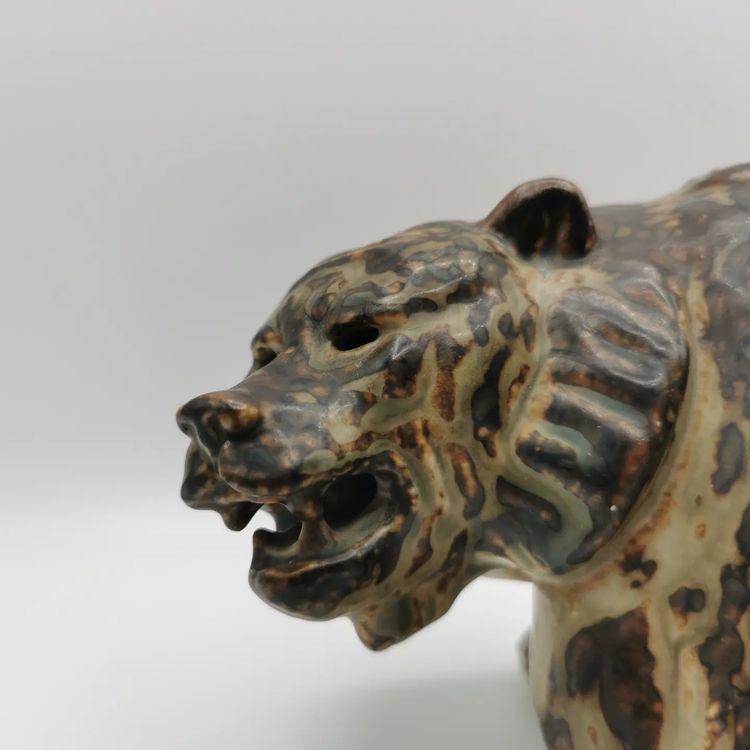lampe ours vintage en céramique marron et globe opaline