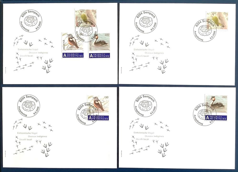 Tutti i francobolli: 2008 Schweiz FDC Einheimische Vögel + FDC Einzel – Nuovo (secondo la descrizione) da Liestal venduto da Skunk02