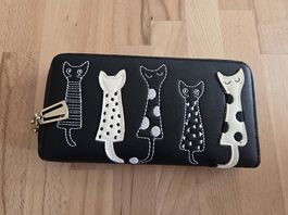 Damen Portemonnaie mit Katzenmotiv Schwarz Weiss (Neu)