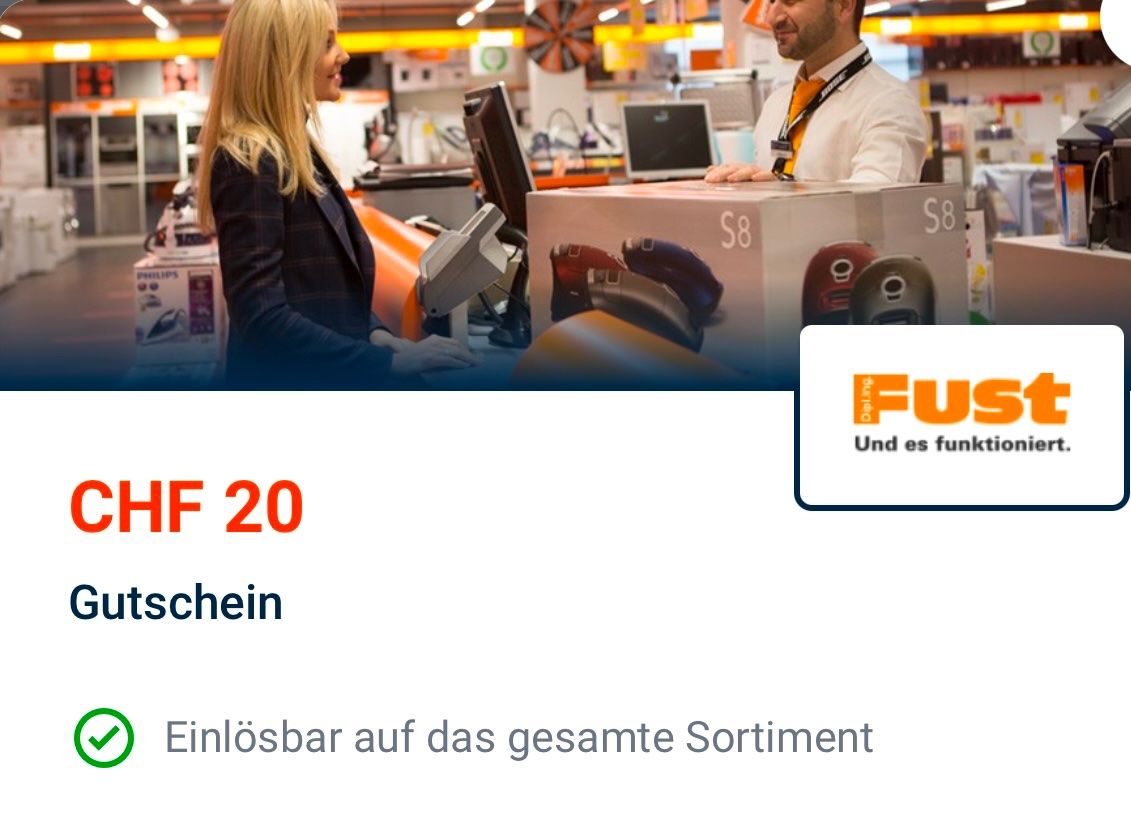 Buoni: FUST 20 CHF Gutschein – Nuovo e nell'imballaggio originale da Zürich venduto da Marcel_2202