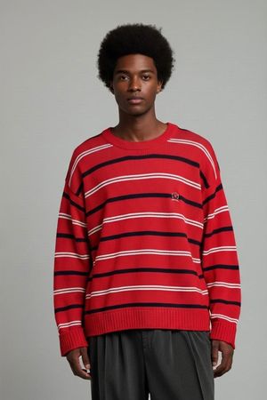 Tommy Hilfiger Rot Gestreifter Baumwollpullover - Größe L