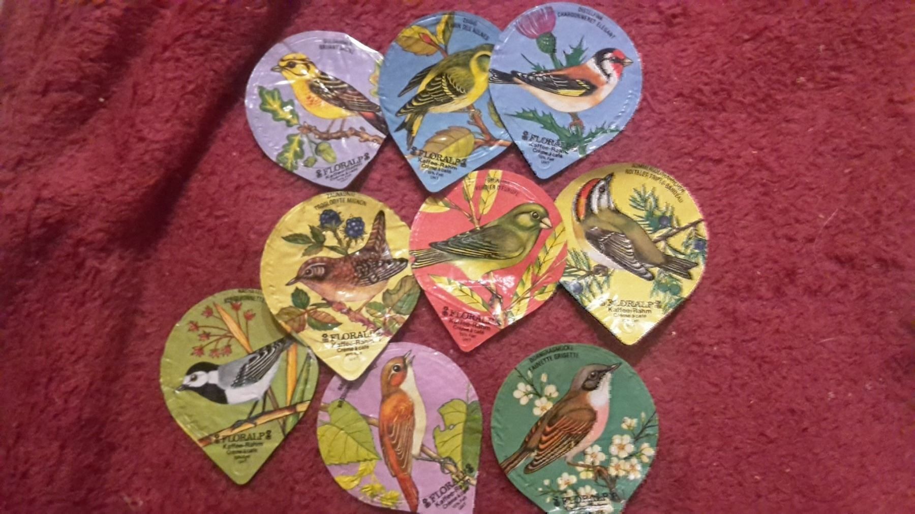 Kaffeerahmdeckel: 9 Kaffeerahmdeckeli Vögel – Gebraucht aus Schwarzenburg von Flamingo07