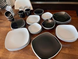 Geschirrset (42-teilig) schwarz/grau