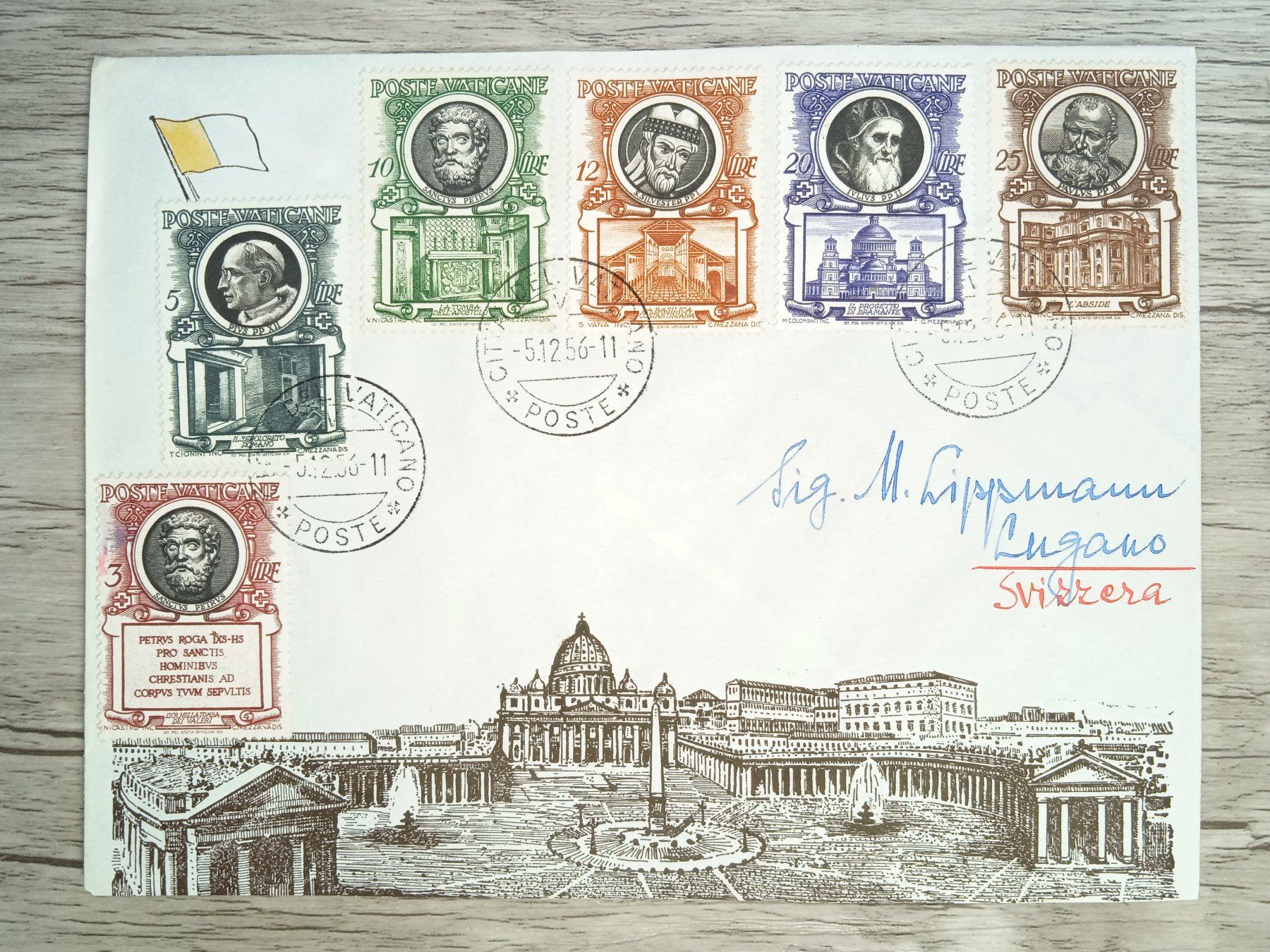 Tutti i francobolli: TR80 Enveloppe + Timbre Vaticane 1956 – Usato da Cousset venduto da Patrick_Collections