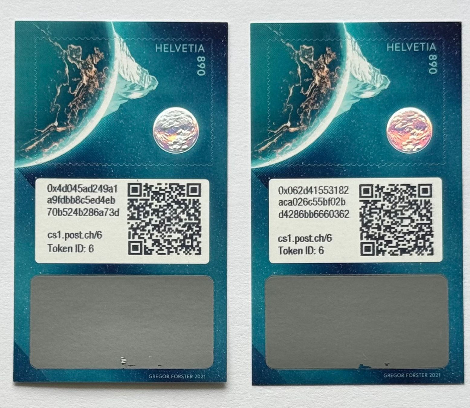 Alle Briefmarken: 2x Swiss Crypto Stamp 1.0 - ID6 Dufourspitze mit NFT – Neu und originalverpackt aus Baar von ricjon