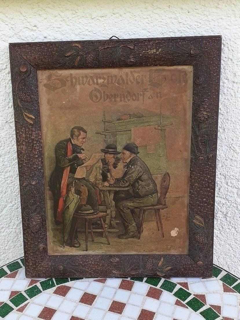 Cornici: Werbung in geschnitztem Holzrahmen – Usato da Mörschwil venduto da antiksalon21 2