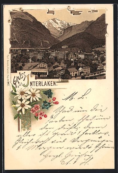 Cartes postales: Litho Interlaken, Ortsansicht aus der Vo – D'occasion à Berlin par bartko-reher