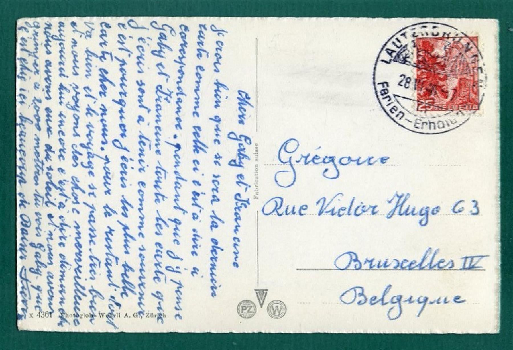 Cartoline postali: Trümmelbach 5. Fall, belebt, 1948, gelaufen – Usato da Sargans venduto da Hausi1951 1