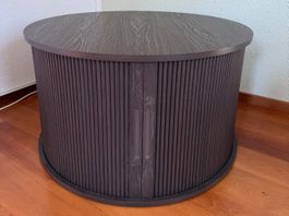 Moderner runder Couchtisch Ø80 cm – Schiebetüren & Stauraum