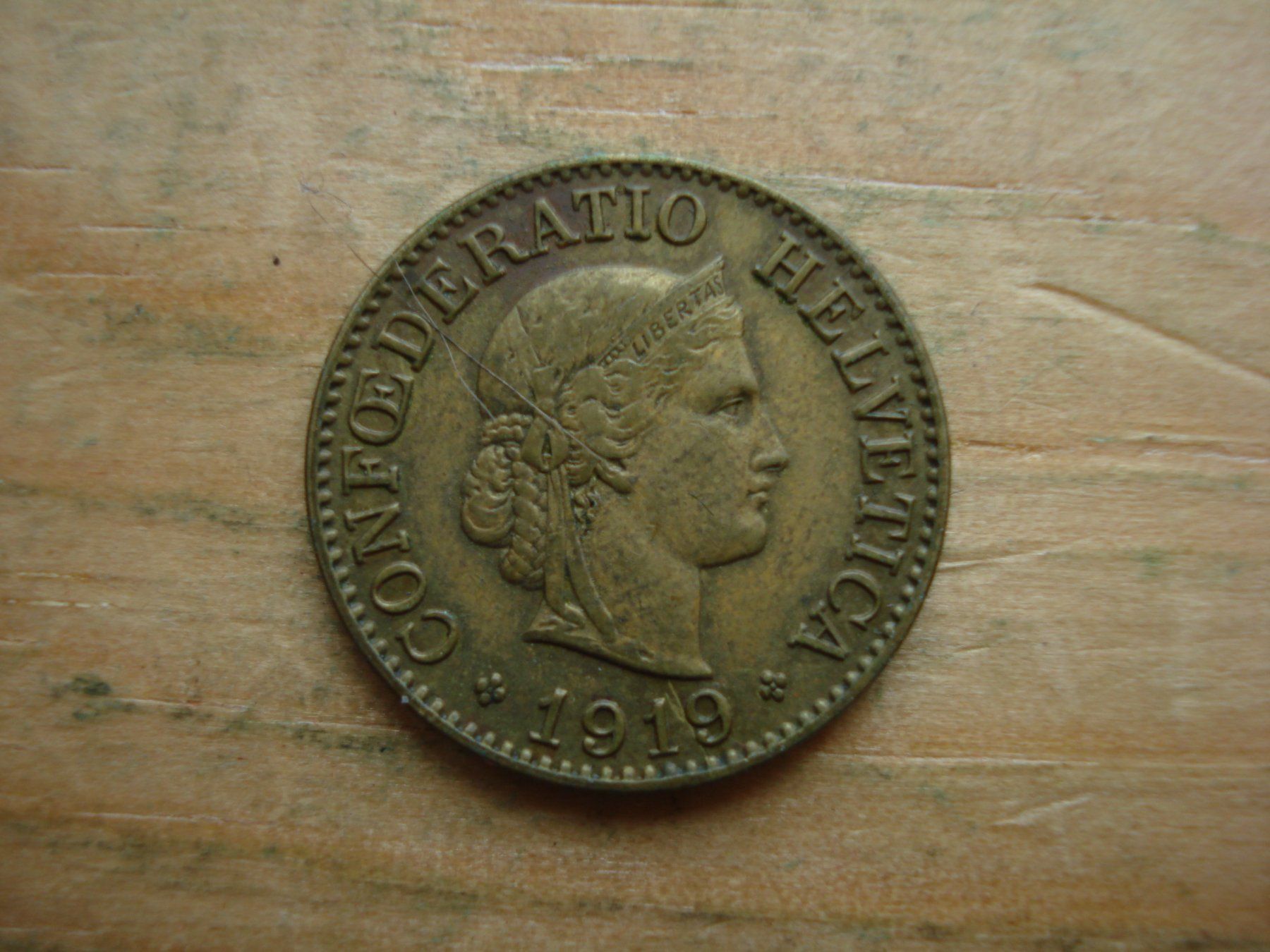 Alle Münzen: (S) 10 Rappen 1919 Messing – Gebraucht aus Erlach von Net-Coins