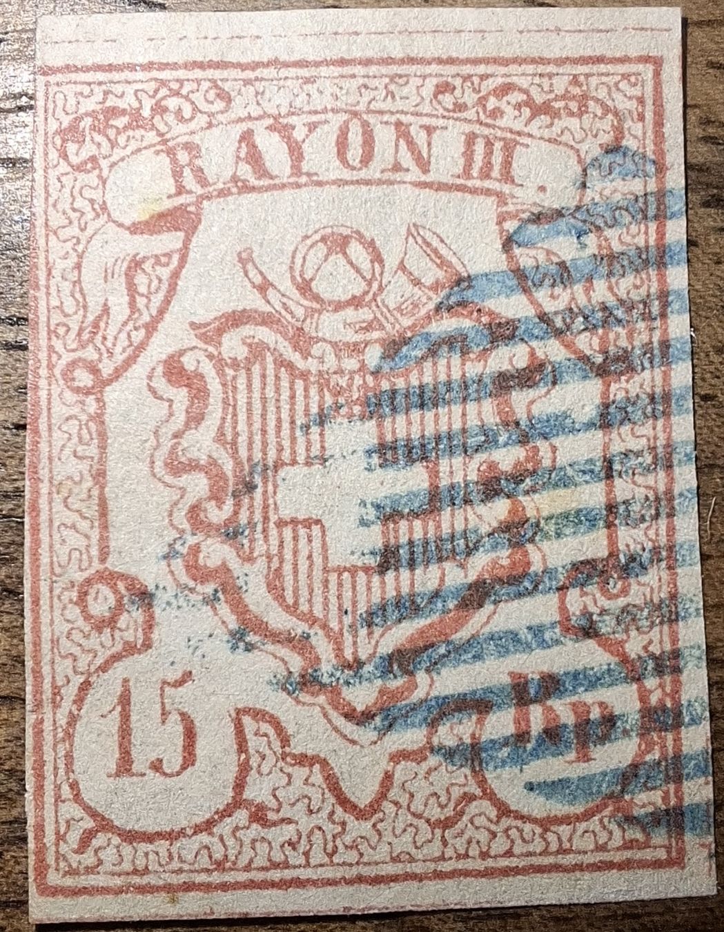 Alle Briefmarken: Rayon Nr. 20 Typ 2 MR - I  blaue Raute mit Befund – Gebraucht aus Balgach von SIMEON27