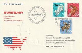 Swissair Flugpostbrief, 20 Jahre über den Nordatlantik,1967
