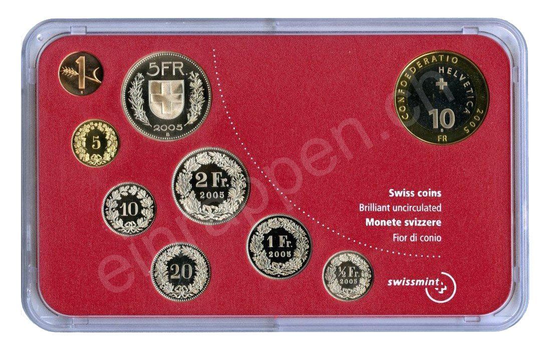 Tutti le monete: SET de monnaie suisse de 2005 non circulé FDC – Nuovo e nell'imballaggio originale da Fribourg venduto da Kiki020 1