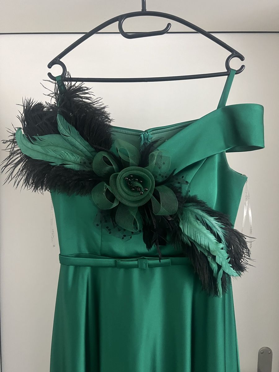Kleider: Grünes Abendkleid mit Federn - Ein echter Hingucker! – Gebraucht aus Brüttisellen von nena91