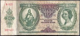 Seltene ungarische 10 Pengö Banknote von 1936, Top Zustand