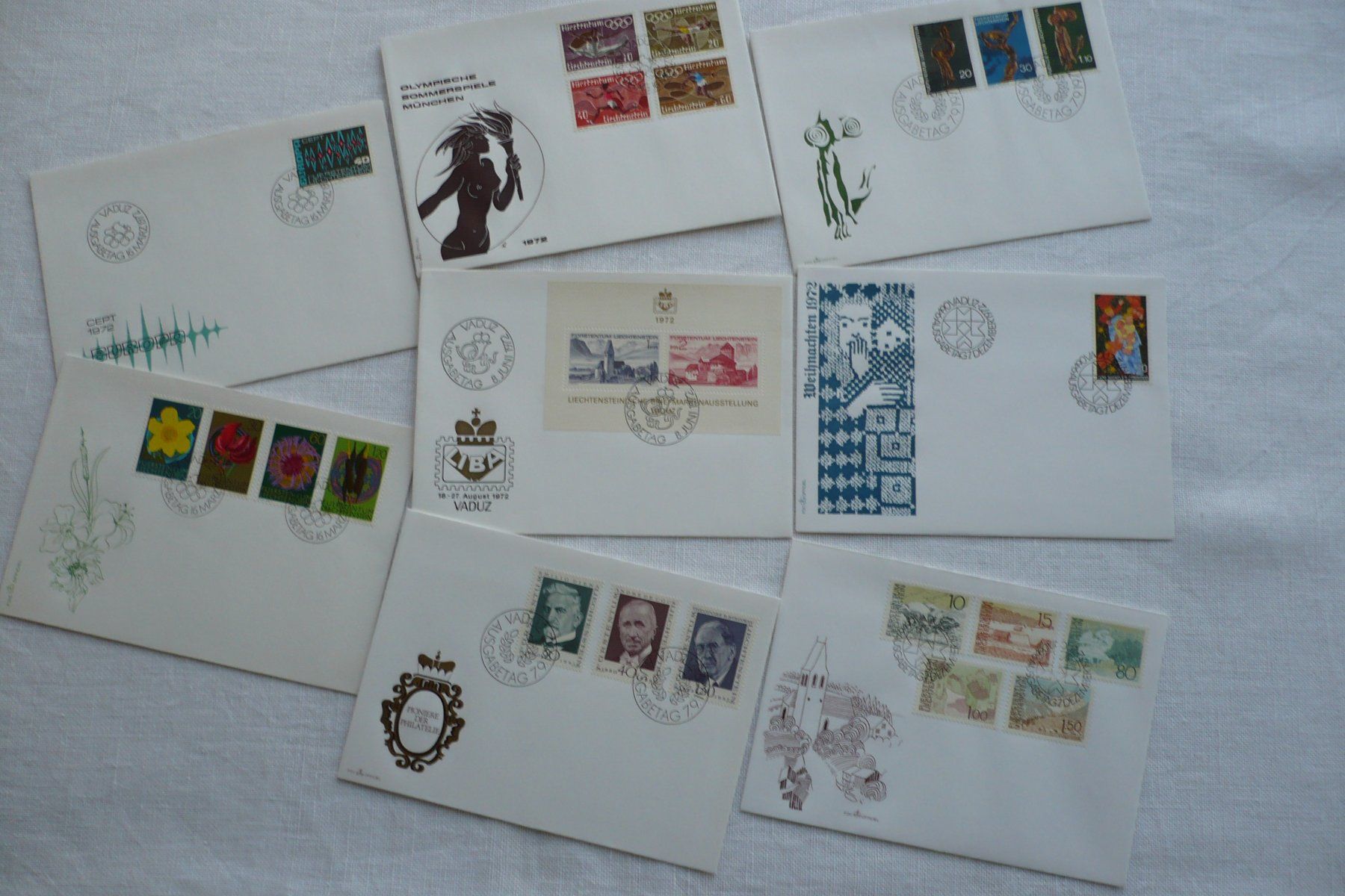 Tutti i francobolli: FL 1972 Neuausgaben 8 FDC – Usato da Zürich venduto da saltandpepper008