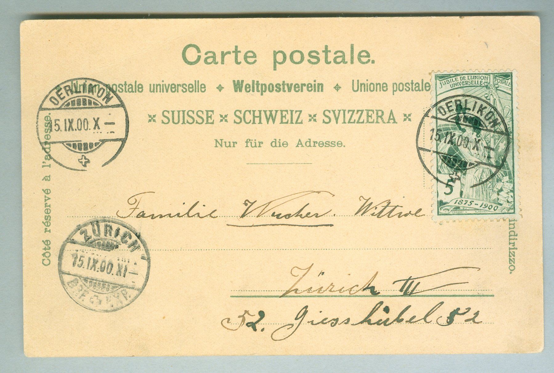Cartoline postali: 1900 Schweiz AK Kt ZH – Usato da Zürich venduto da yago-rot 1