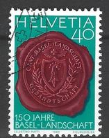 BRIEFMARKEN - SCHWEIZ - 150 JAHRE BASEL LANDSCHAFT - STEMPEL