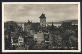 Murten, Schloss Morat mit Seeblick aus d