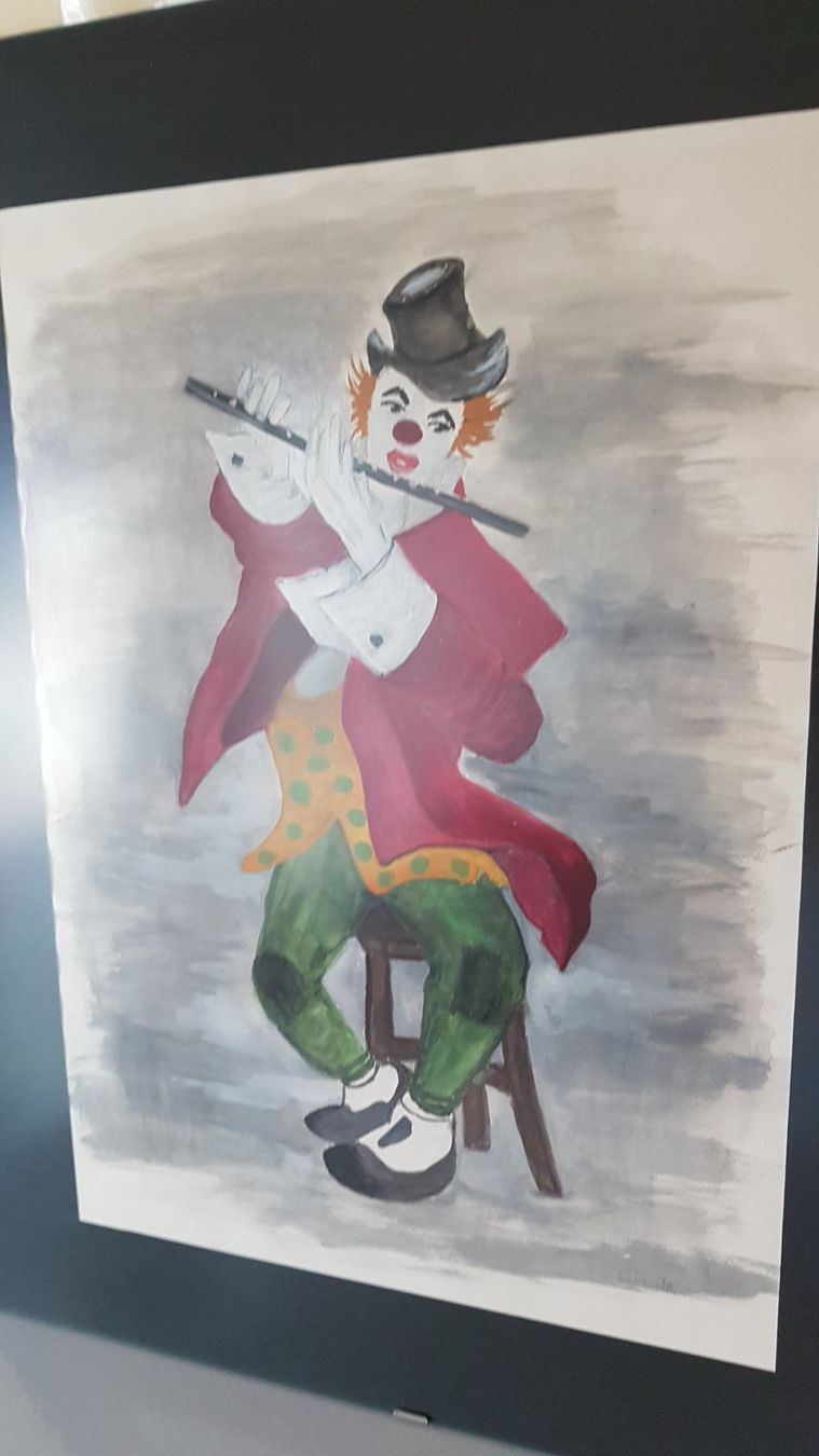 Dipinti: Wunderschönes Aquarell "Clown mit Flöte" – Usato da Glattbrugg venduto da casabelavista 3