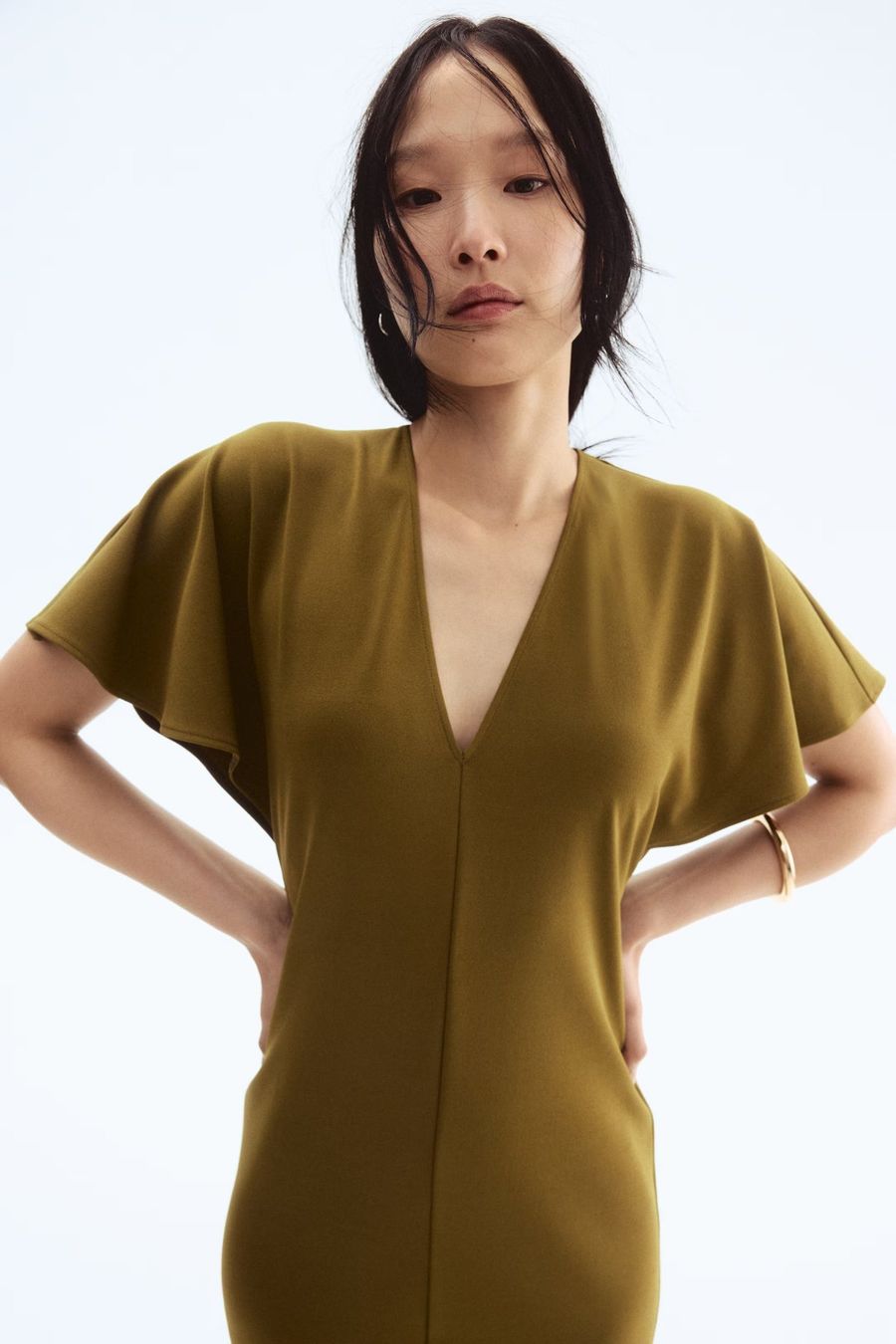 H&M Vestiti: Superbe Robe longueur Midi Olive Chic - Taille L H&M – Usato da Clarens venduto da fashionfou 3