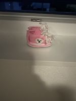 Gehäkelte Babyschuhe, Grösse unbekannt, Rosa/Weiss, Neu