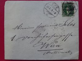1889 Zierbrief mit 67B von ZUG nach WIEN mit Siegel rs.