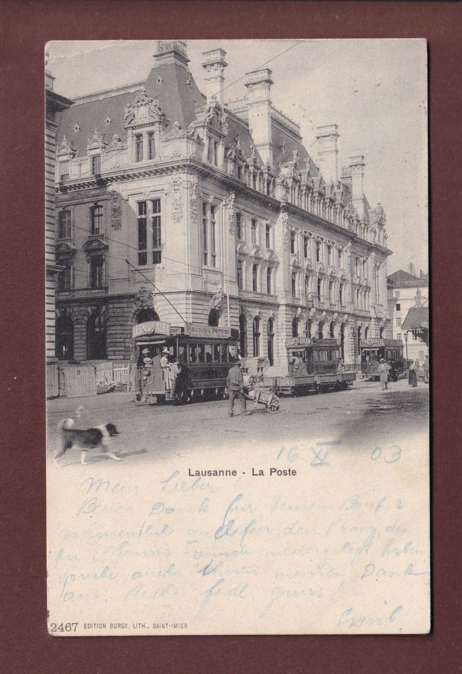 Ansichtskarten: LAUSANNE - La Poste - Tram - 1903 – Gebraucht aus Pully von nicecards
