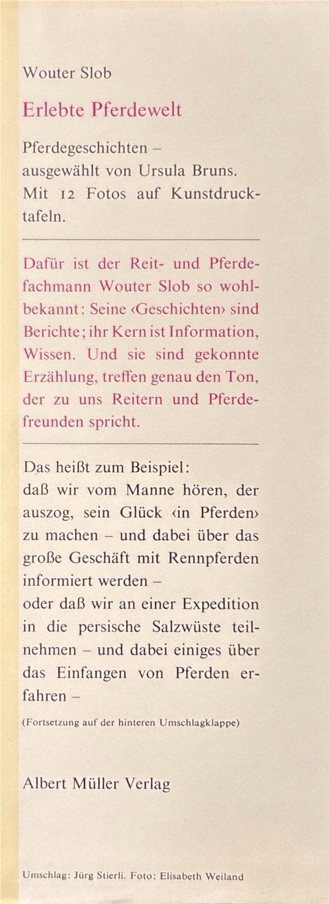 Libri: Slob Wouter, Erlebte Pferdewelt – Usato da Sarnen venduto da Livres 1