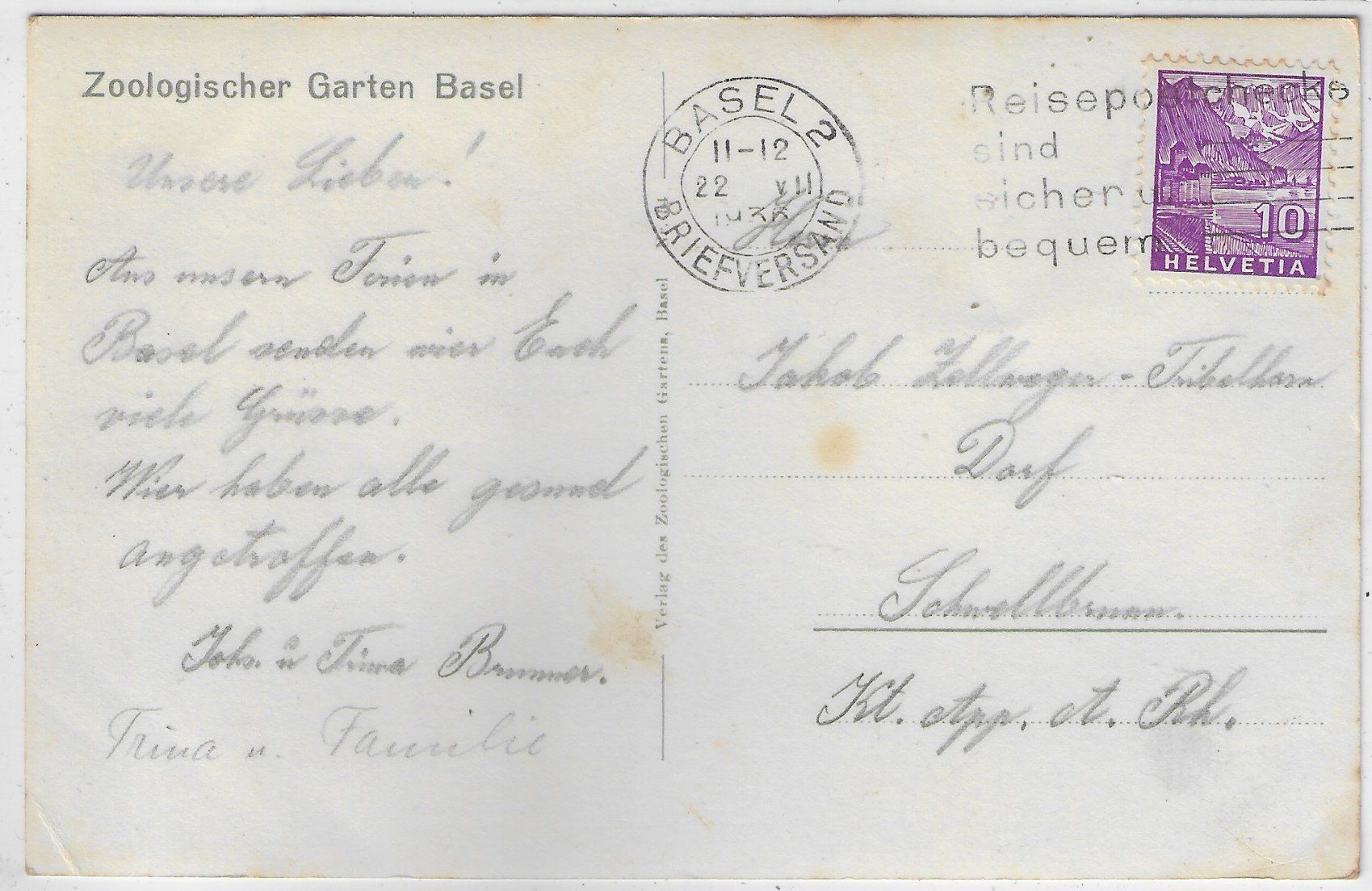Cartoline postali: Zoologischer Garten Basel - Zebras – Usato da Ettingen venduto da Kartenplanet 1