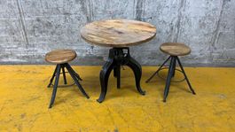 Tisch mit 2 Hocker Holz Metall Industriell Stil Massivholz