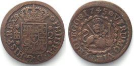 SPANIEN 2 Maravedis 1745 Segovia FELIPE V. Kupfer ss-vz