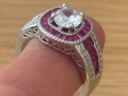 Luxus Elegante Gr.19/9 Ring Farbe: Silber / Rot Zirkonia