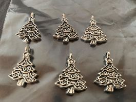 ANHÄNGER CHRISTBAUM silb. SCHMUCK BASTELN / 6 Stück / NEU