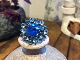Fingerring Ring blau Kitsch glänzend Grösse verstellbar