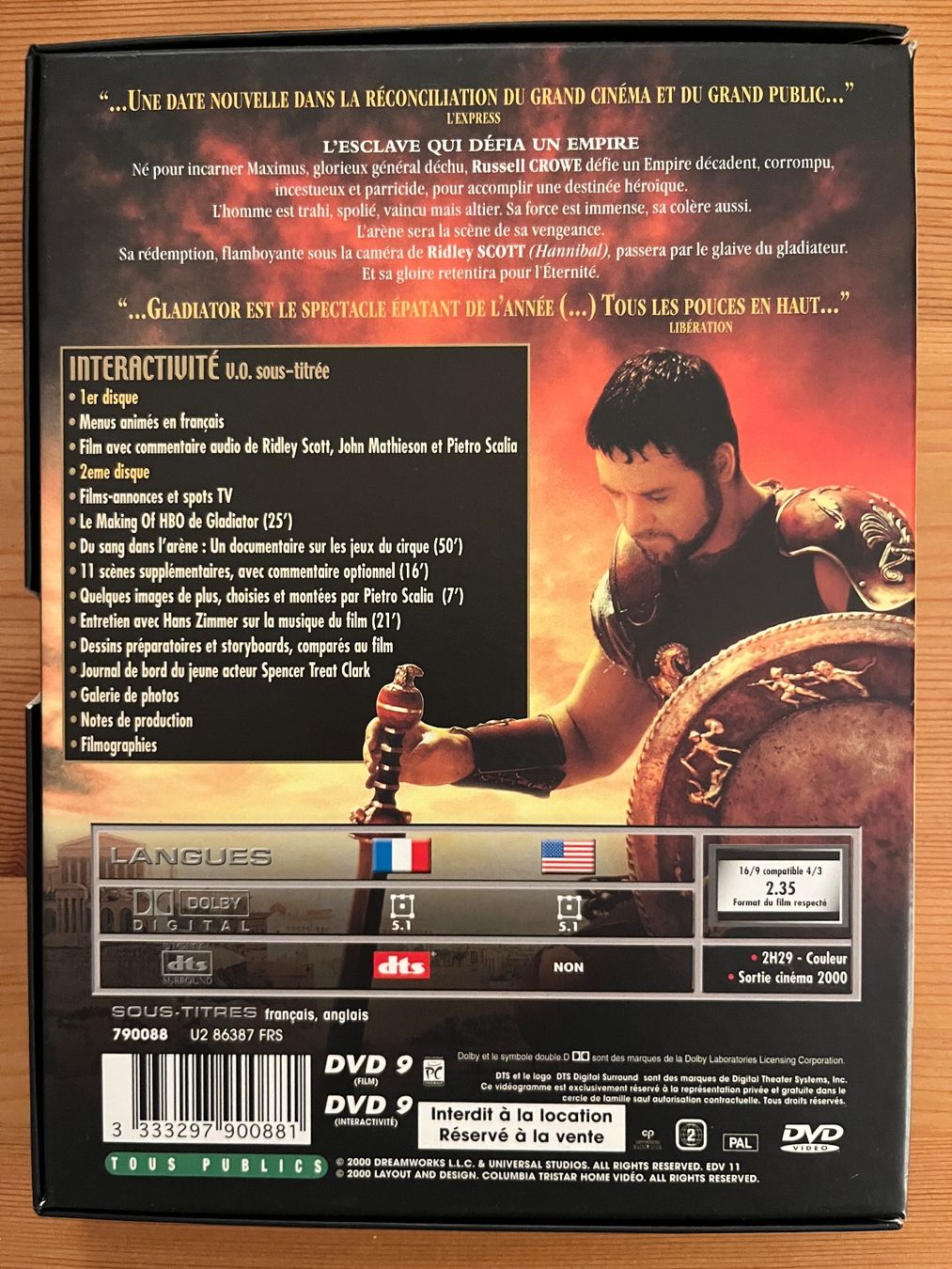 Tutti i DVDs: GLADIATOR - RIDLEY SCOTT - RUSSELL CROWE, JOAQUIN PHOENIX – Usato da Lausanne venduto da sbar224 1