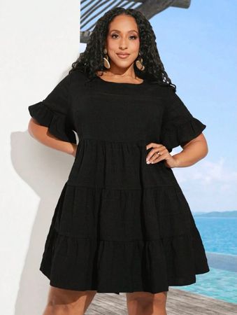 Kleid mit Volants schwarz Gr. 56 / 58 / 60