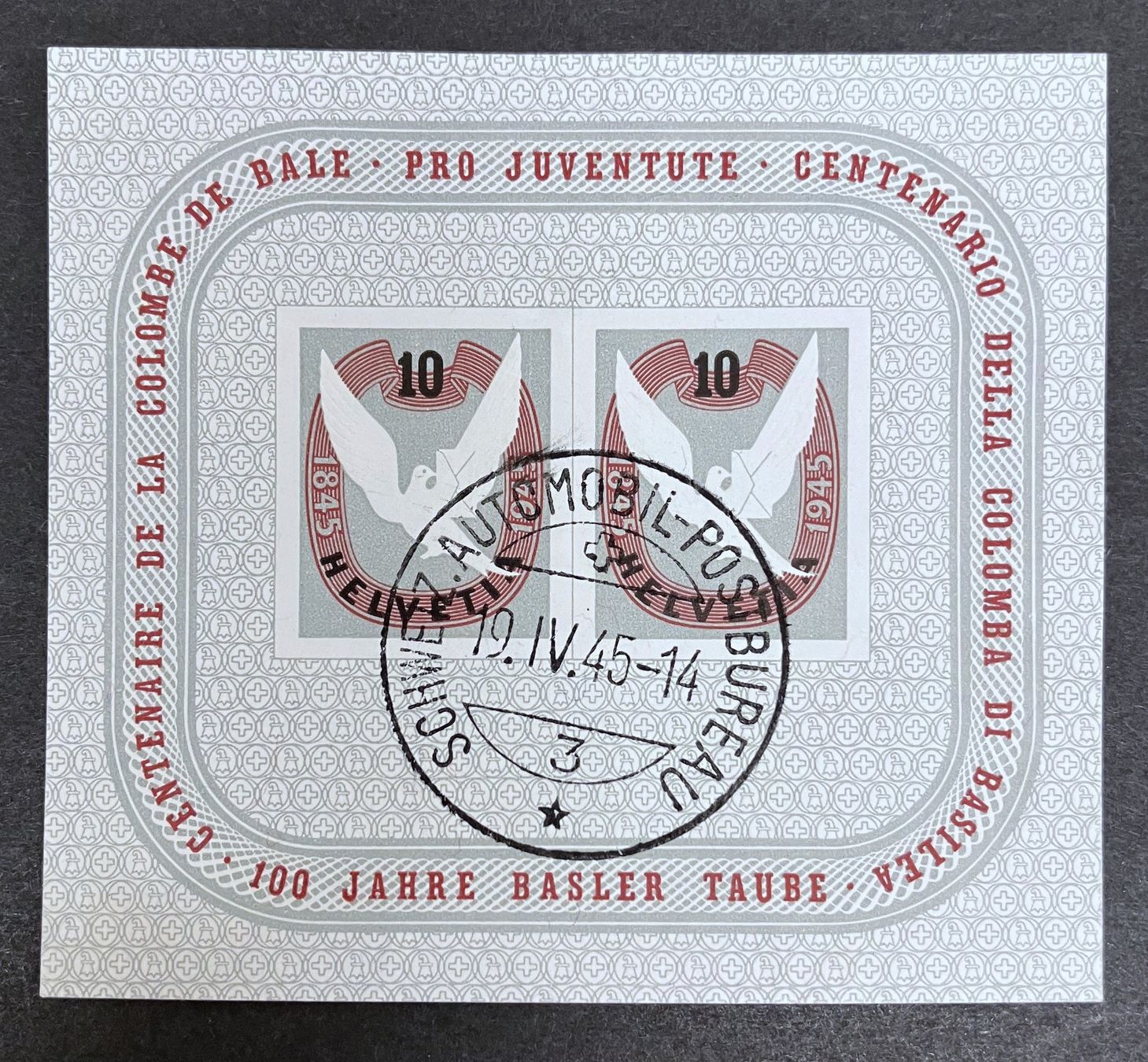 Alle Briefmarken: BLOCK BASLER TAUBE 1945 ⦿ – Gebraucht aus Oberwil BL von SALOB