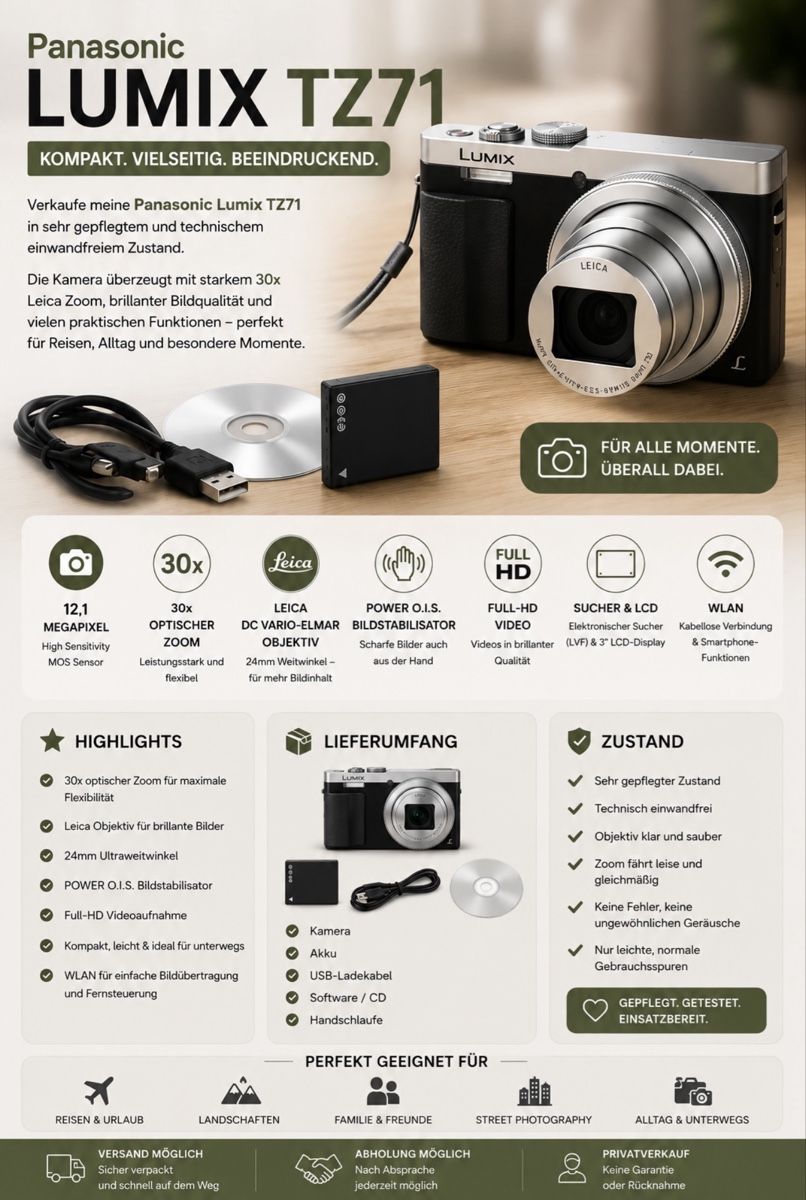 Panasonic Fotocamera: Panasonic Lumix TZ71 – Usato da Siggenthal Station venduto da DynamicLight