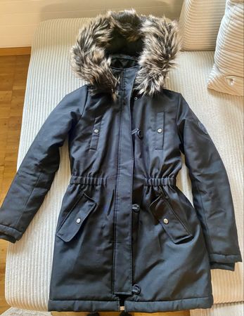 Only Onliris Wintermantel Parka Jacke Schwarz Kapuze Gr. XS