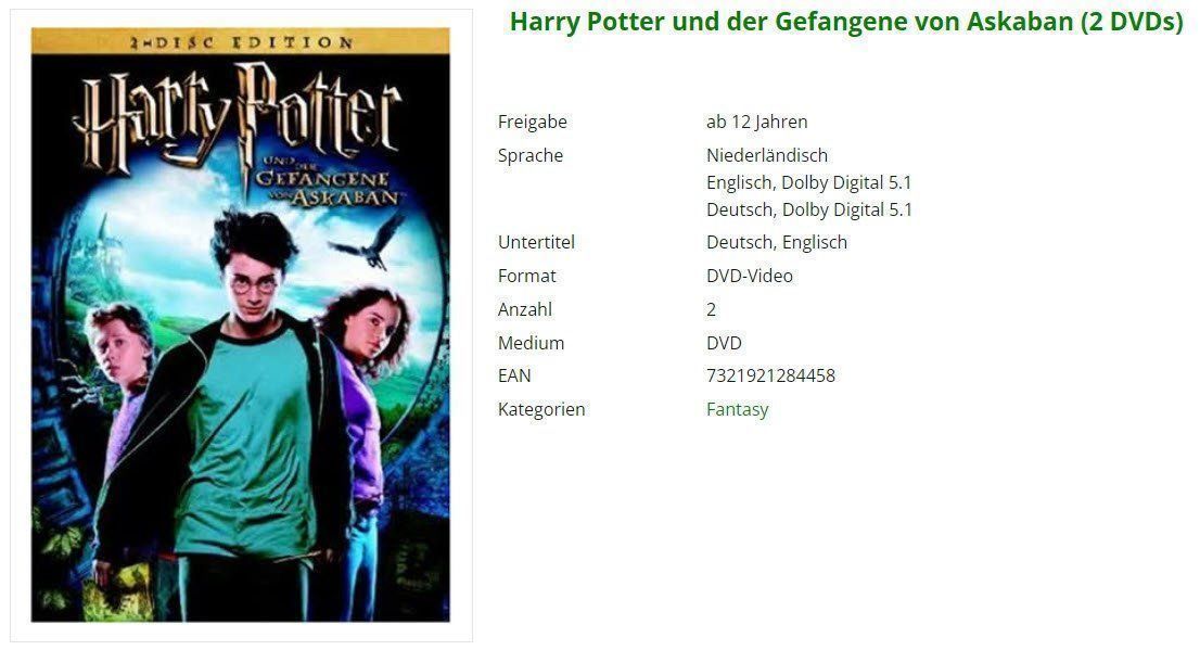 Tutti i DVDs: Harry Potter - Der Gefangene von Askaban – Usato da Emmetten venduto da SVollenweider