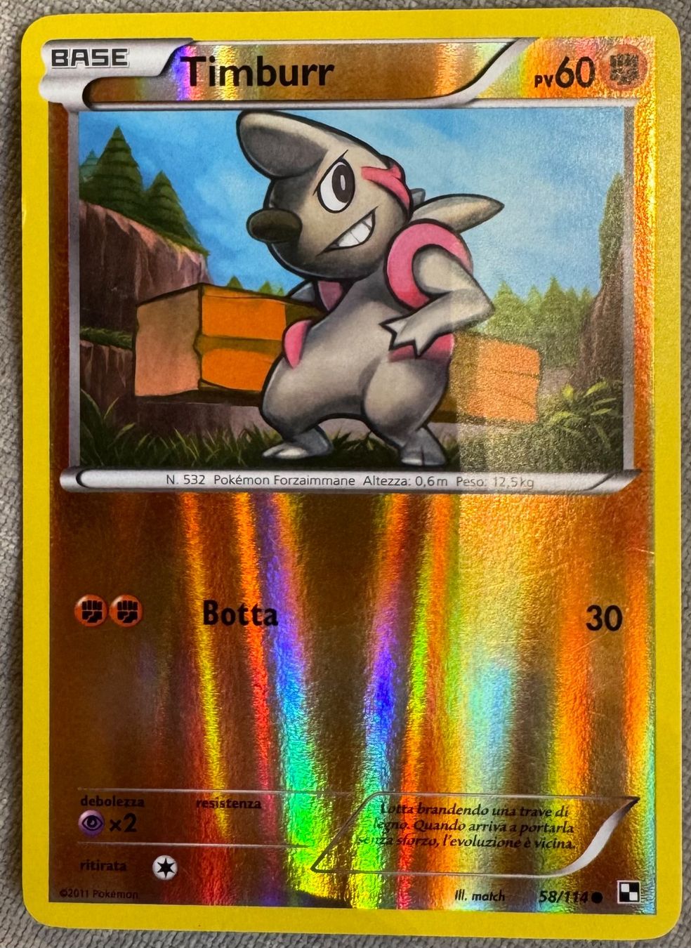 Pokémon Carte collezionabili: PokemonTimburr 59/114 Common  Reverse Holo MP – Usato da Porza venduto da GioCa65