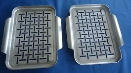 Grillblech Edelstahl 2er Set rechteckig mit Griffen neuwerti
