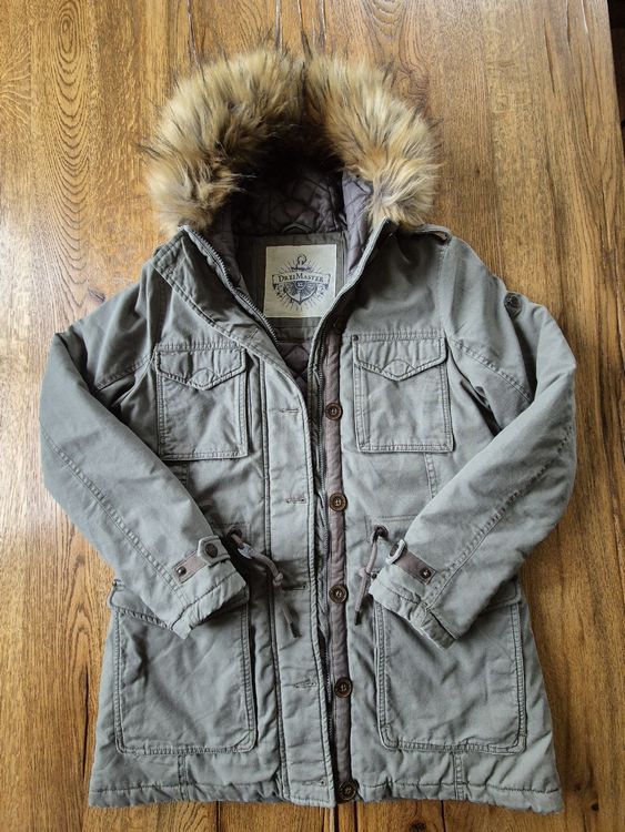 Winterjacke/Mantel DreiMaster mit Pelzkragen, XL olive (Neu