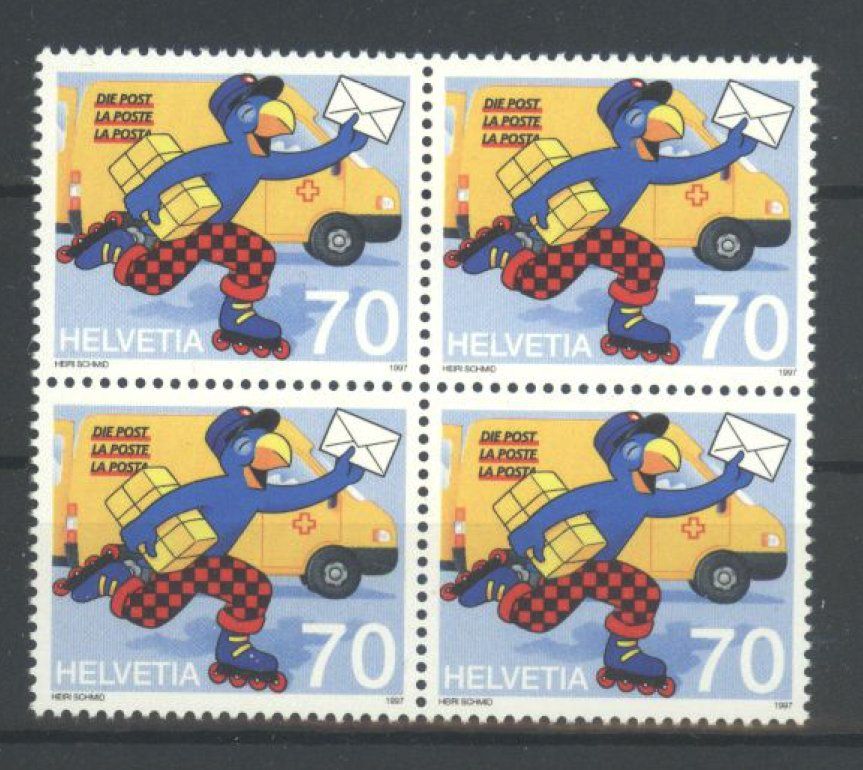 Alle Briefmarken: 1997, Sondermarke Globi, Viererblöcke ** – Gebraucht aus Willisau von Vollstempel