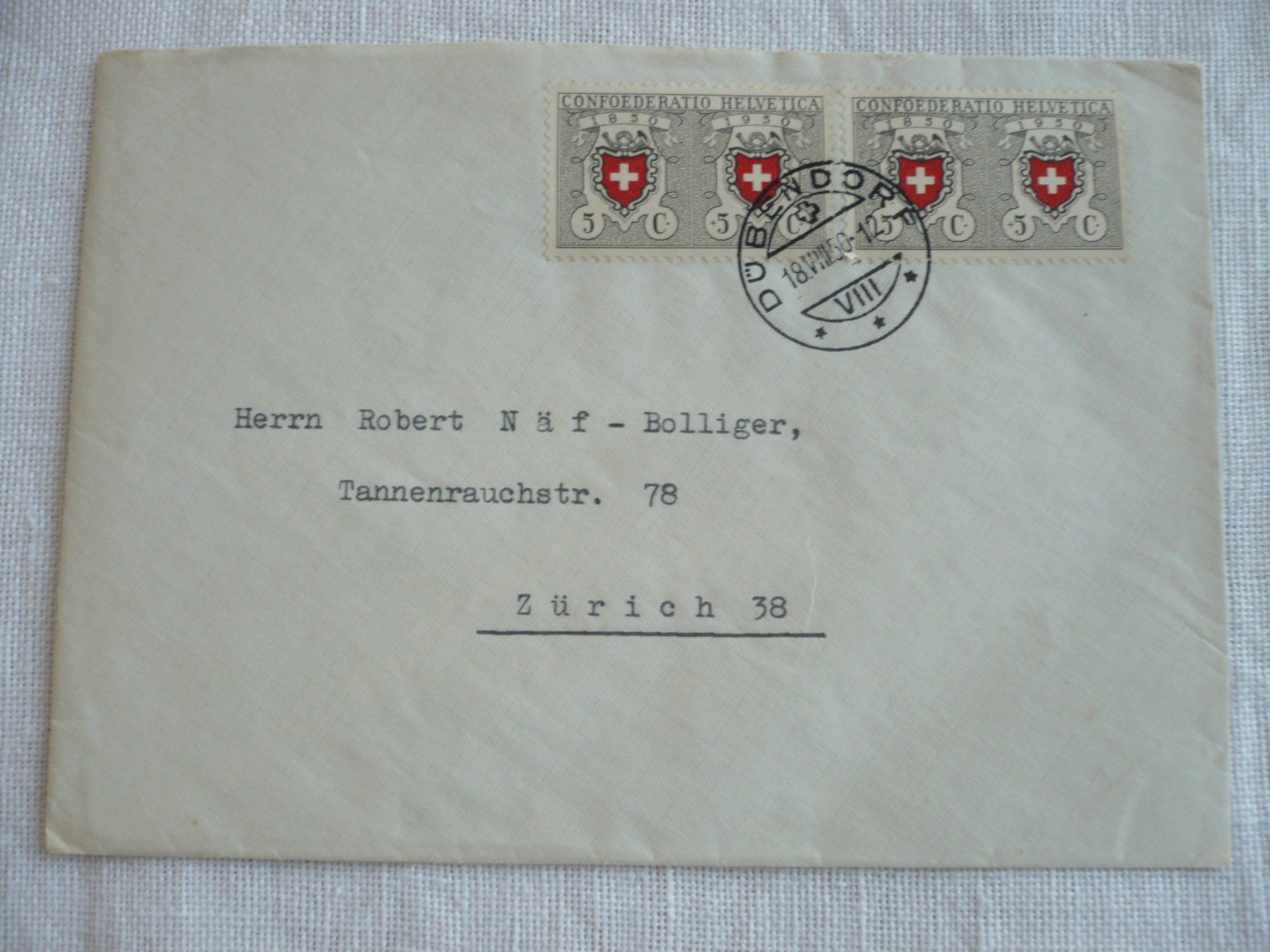 Alle Briefmarken: 1950 Brief mit 2 x SBK B46 – Gebraucht aus Zürich von saltandpepper008