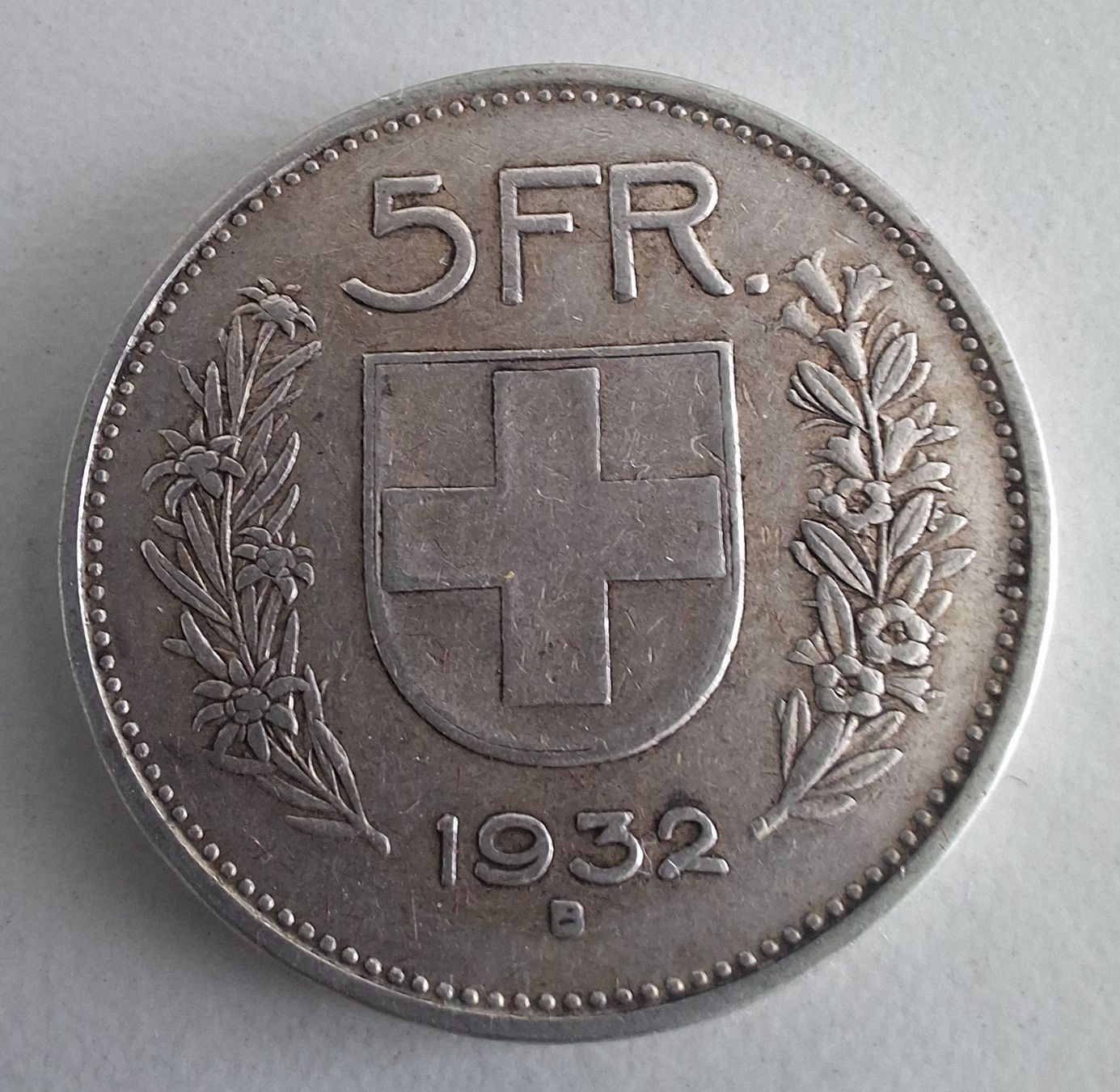 Alle Münzen: Schweizer Silber-Fünfliber 1932 – Gebraucht aus Rothenburg von Lugo