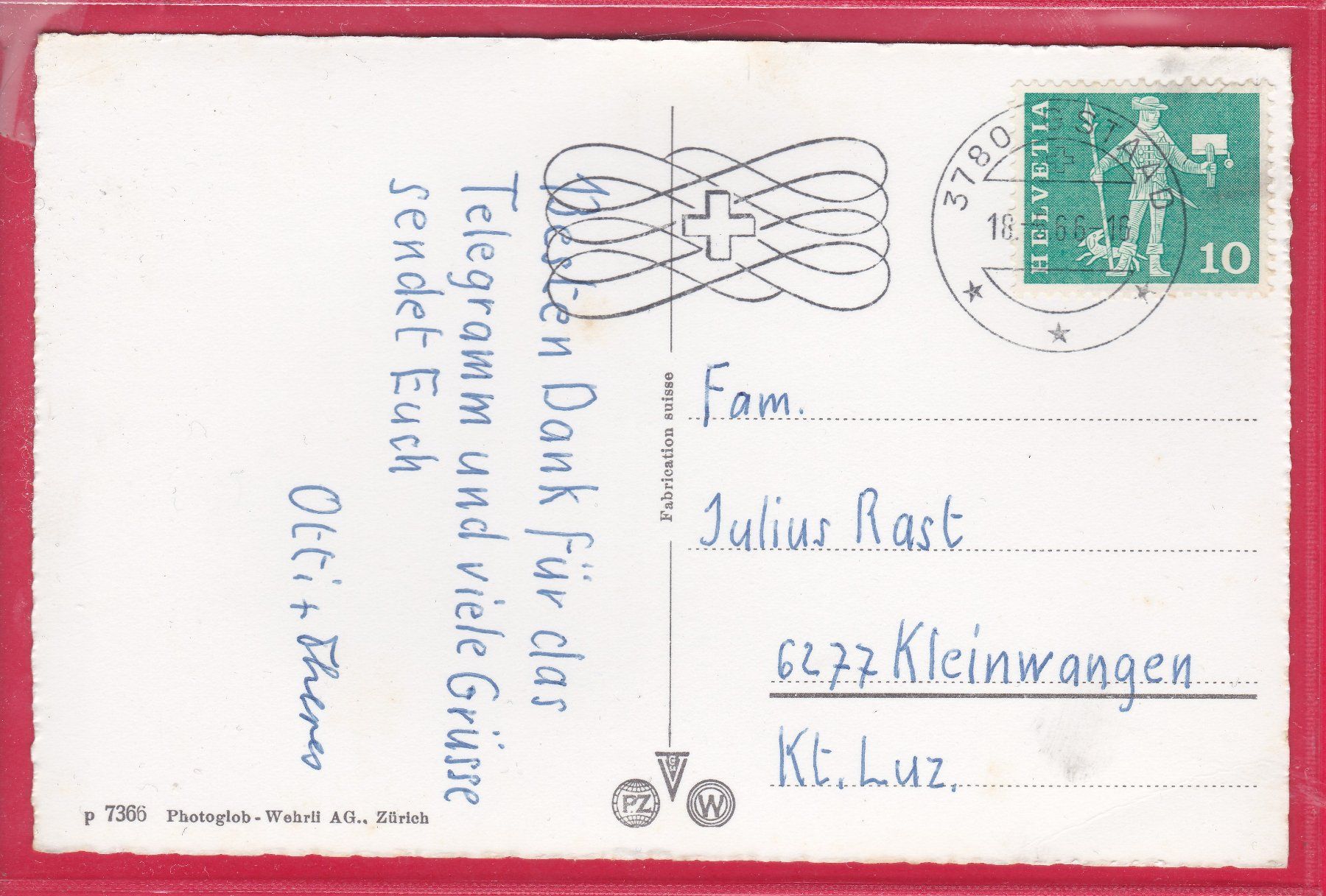 Cartoline postali: GSTAAD, 18.5.1966 – Usato da Oberrieden venduto da Gebirgsstelze 1